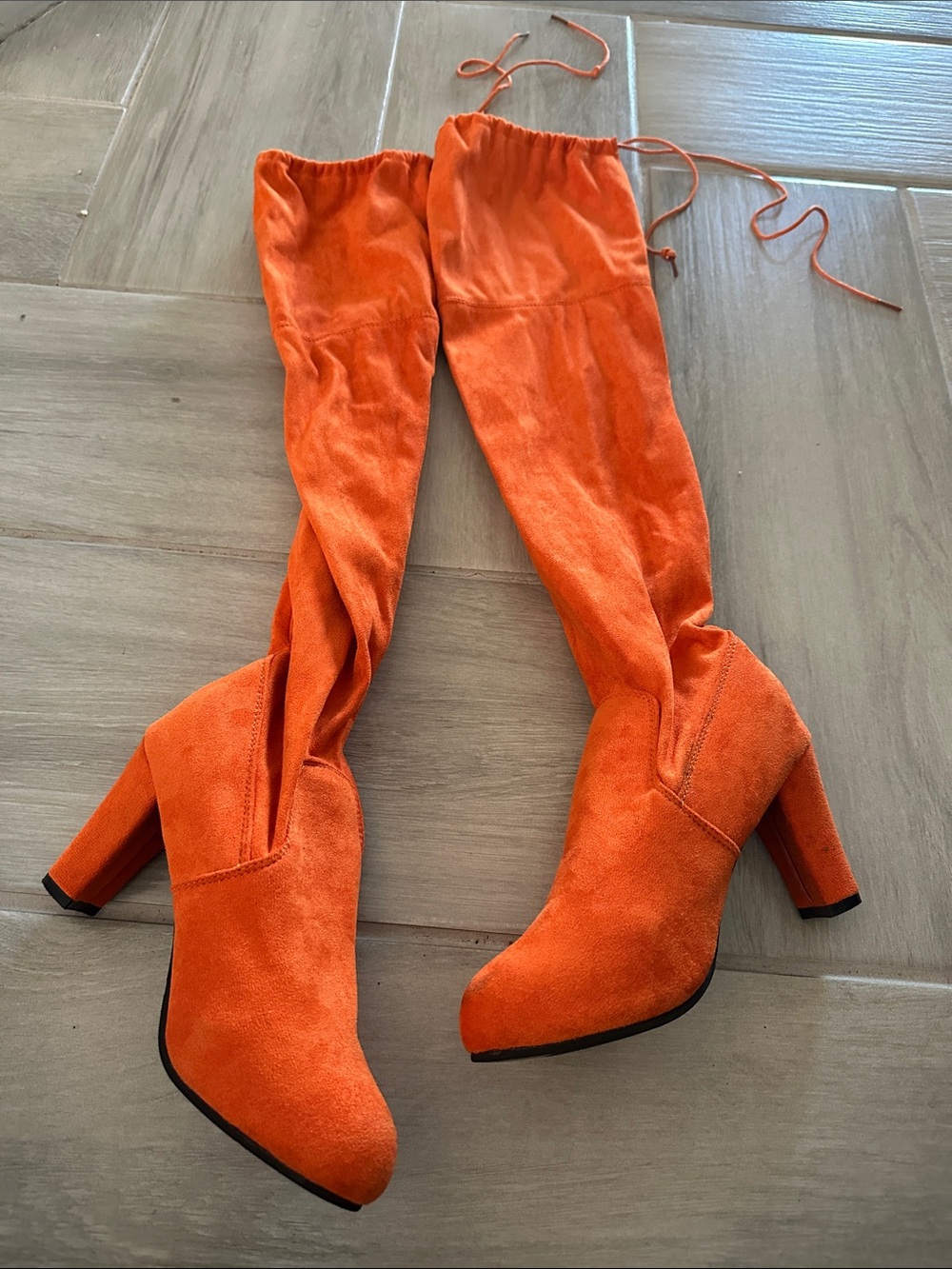 Bright Sexy Orange Suede Over-the-Knee Block Heel Boots EUC - Picture 4 of 5